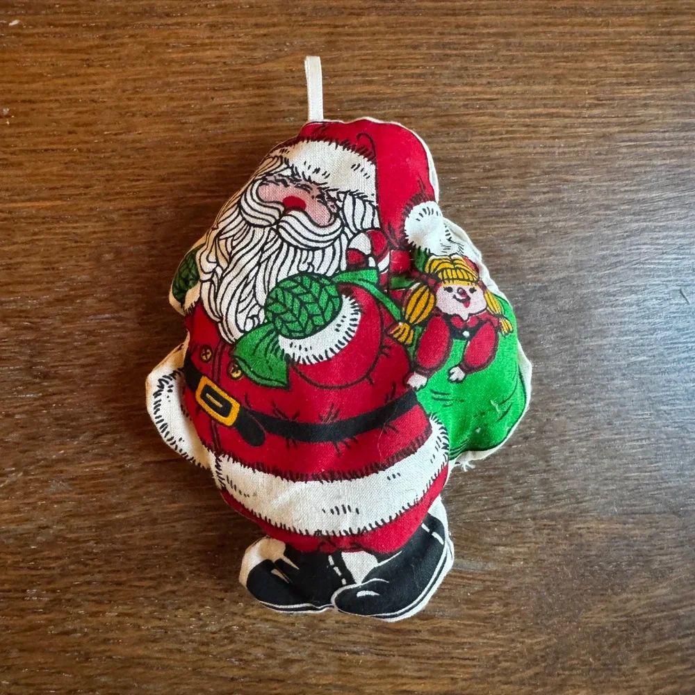 VTG‎ 5 Christmas Ornament Santa Plush Handmade Hand Sewn Fabric Pattern Panel